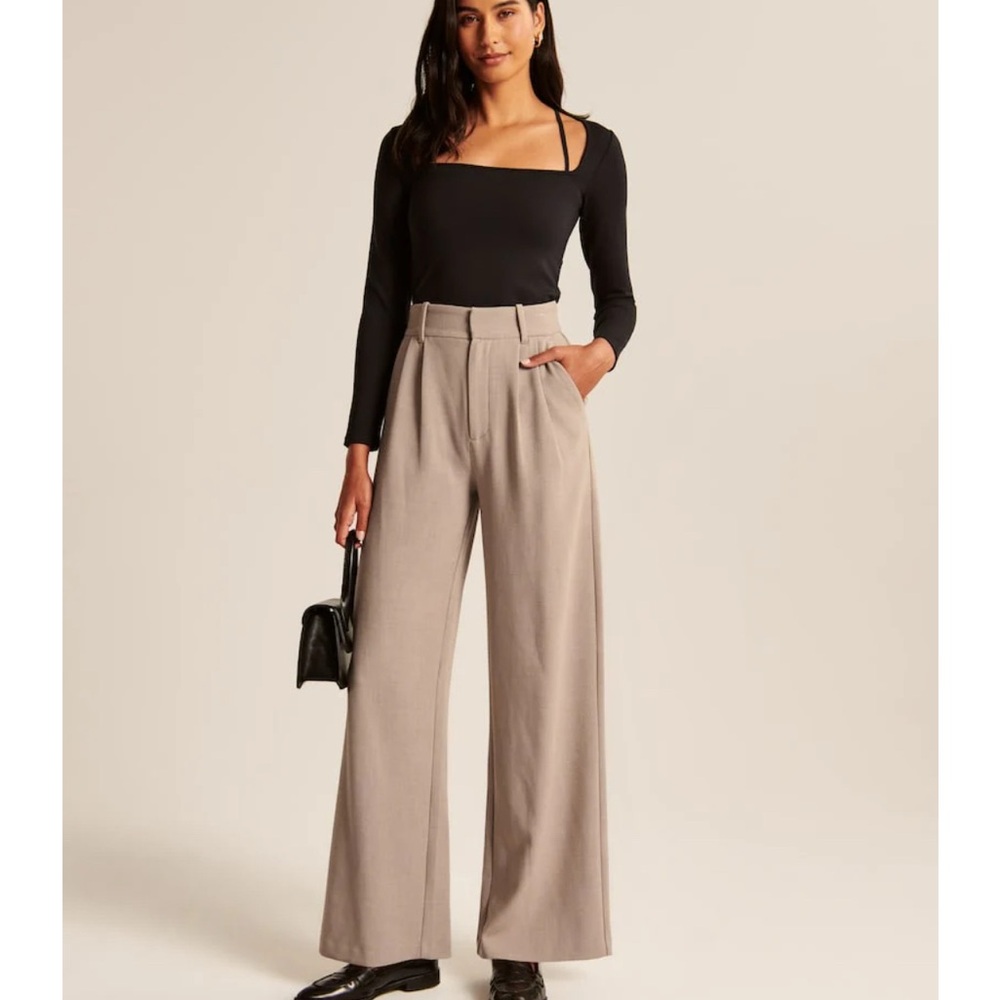 Tan Wide Leg High-Waisted Pants